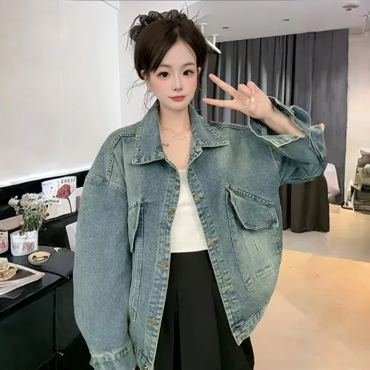 大码女装牛仔外套2025新款爆款常规百搭女士宽松显瘦长袖夹克上衣
