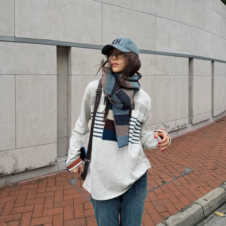 ROMI STUDIO“美式街头”色织定染竹节棉撞色做旧印花T恤RWCASY6440