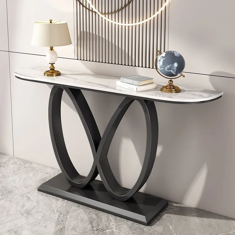 轻奢岩板玄关台意式极简玄关桌现代简约靠墙入户玄关柜半圆端景台