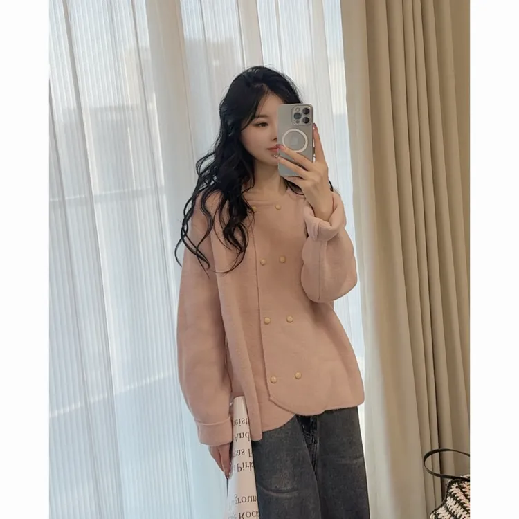 《大橙子》柜版～小香风双排口针织开衫女秋冬加厚软糯毛衣外套百搭