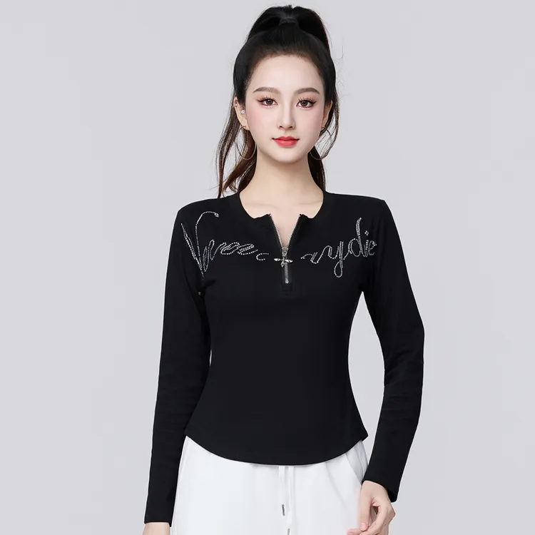冬季运动长袖跑步健身速干衣显瘦休闲百搭圆领时尚修身弹力黑色