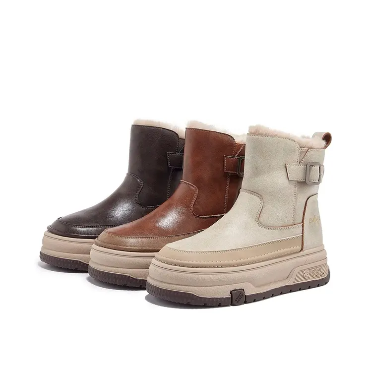 真皮兔毛厚绒擦色复古东北保暖雪地靴2025冬季新款防滑大棉靴