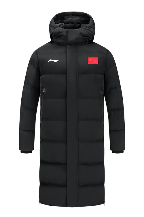 李i宁带国旗长款羽绒棉服男女通用加厚保暖户外运动长款外套2025