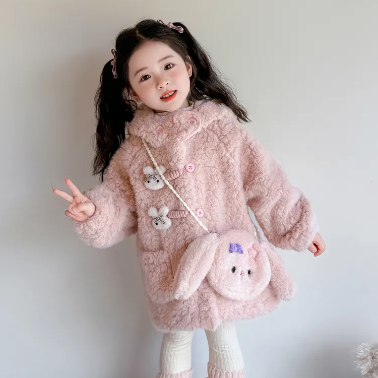 女童卡通加厚毛毛衣秋冬季2025新款洋气卡通儿童加绒冬装保暖外套