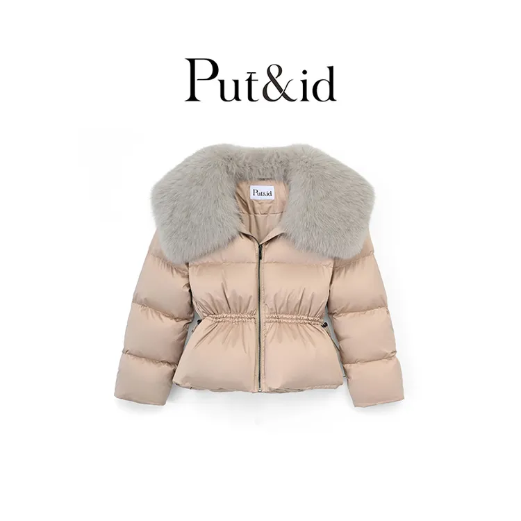 DD25款最新90白鹅法式缎面收腰女士狐狸毛冬季轻奢时尚气质鹅绒服