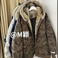 96671加棉～潮流美式菱格棉迷彩毛毛外套