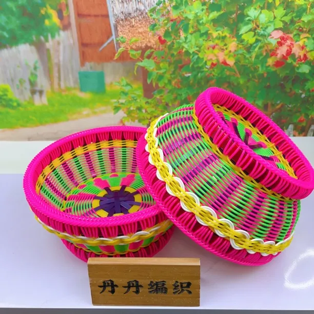 中号水果盘手工编织结实耐用藤条水果盘茶几收纳筐圆形纯手工家用