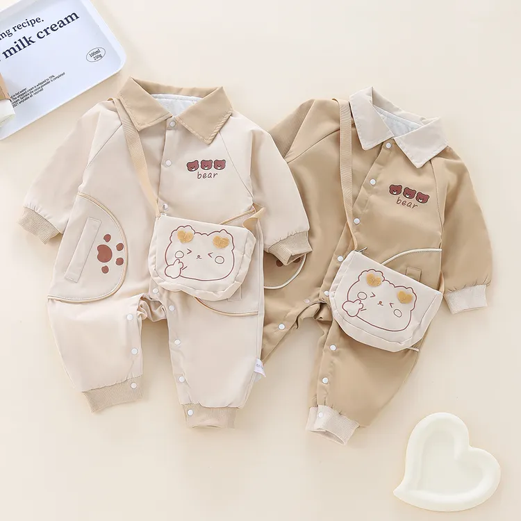 宝宝潮酷挎包翻领春秋长袖连体儿童婴儿幼儿洋气新生儿秋季秋款