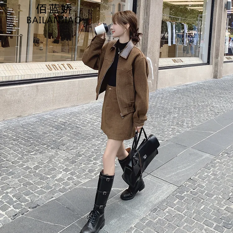 美拉德毛呢套装裙女春2025超火气质韩版高级感减龄短裙两件套秋冬