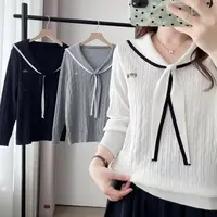 JUNJIE大码女装海军领2025秋季新款时尚休闲独特学院风针织衫