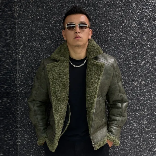 HanSaydi男冬季加绒加厚皮毛一体新款外套