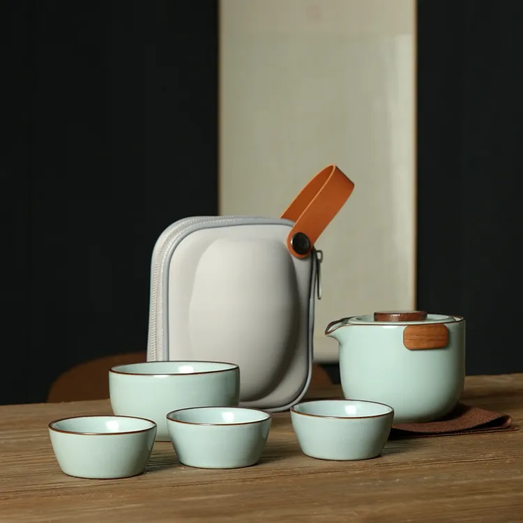 天青汝窑旅行套装茶具创意功夫茶具户外泡茶快客杯便携车载器具