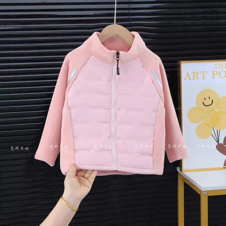 加绒加厚夹棉秋冬季新款校服神器反光条立领棉袄女童休闲防风拉链
