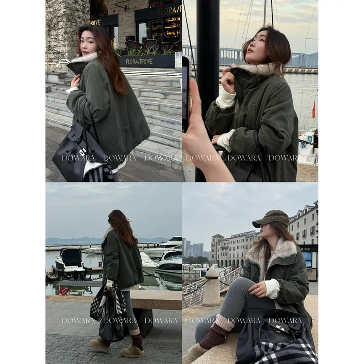 大婉酱微胖定制【苔原雪霜】巴恩风拼接毛领百搭别致毛毛外套 2993D