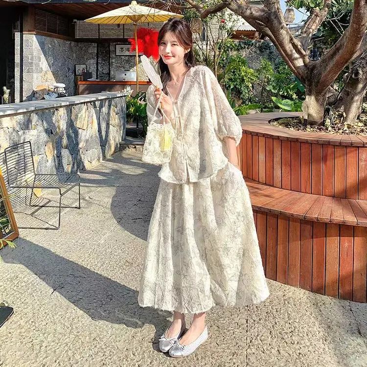 小碟仙系列盘扣小衫高腰半身裙2025新款国风裙子三件套