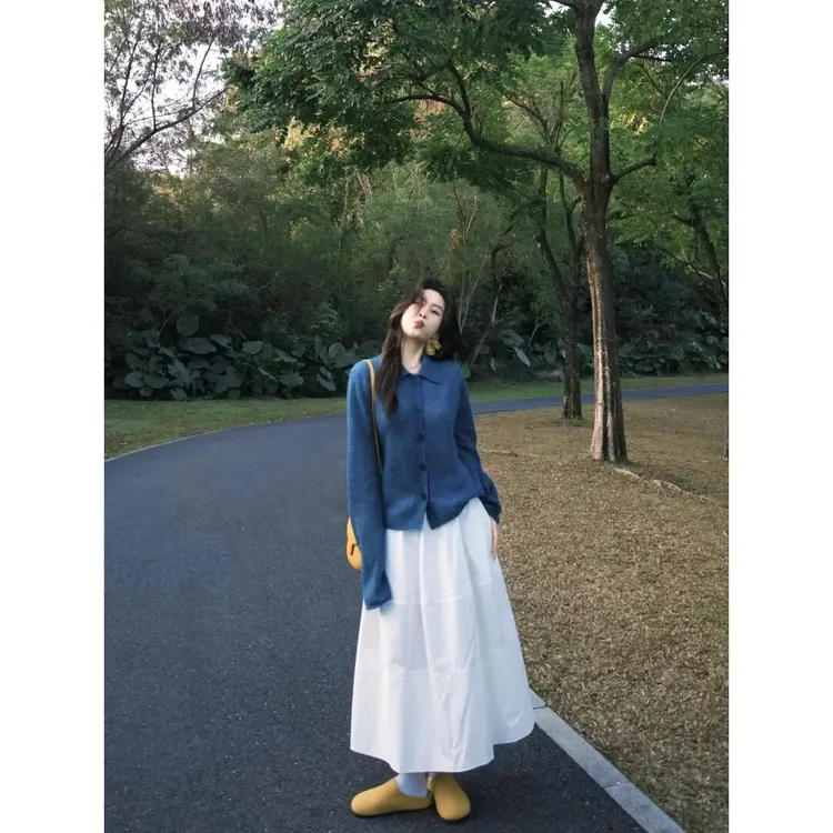 针织开衫女2025春季新款一整套女高级感穿搭蓝色百搭简约显瘦上衣