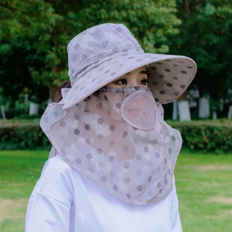 夏季新款女士遮阳帽大檐可拆卸口罩帽外出骑行遮脸太阳帽批发