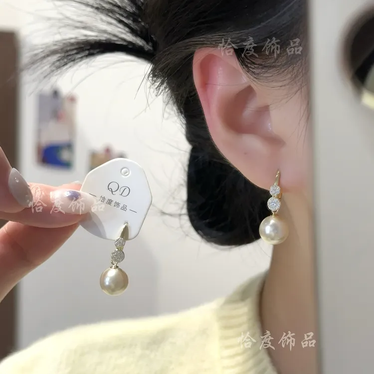 铜合金仿珍珠耳饰 【恰度】轻奢高级感锆石珠珠耳扣时尚气质百搭