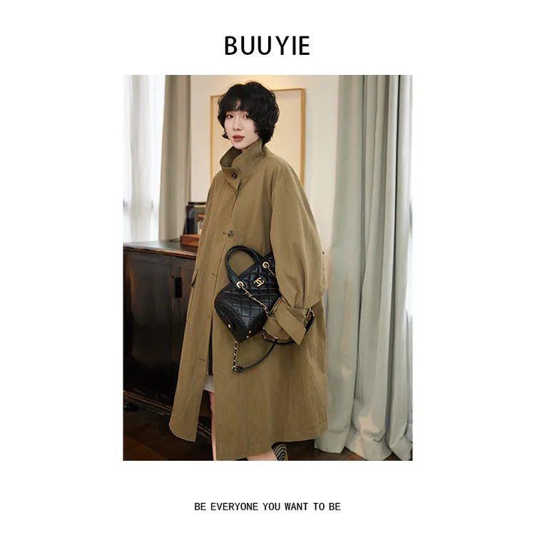 BUUYIE 定制欧版小众极简高级感立领风衣外套 24745