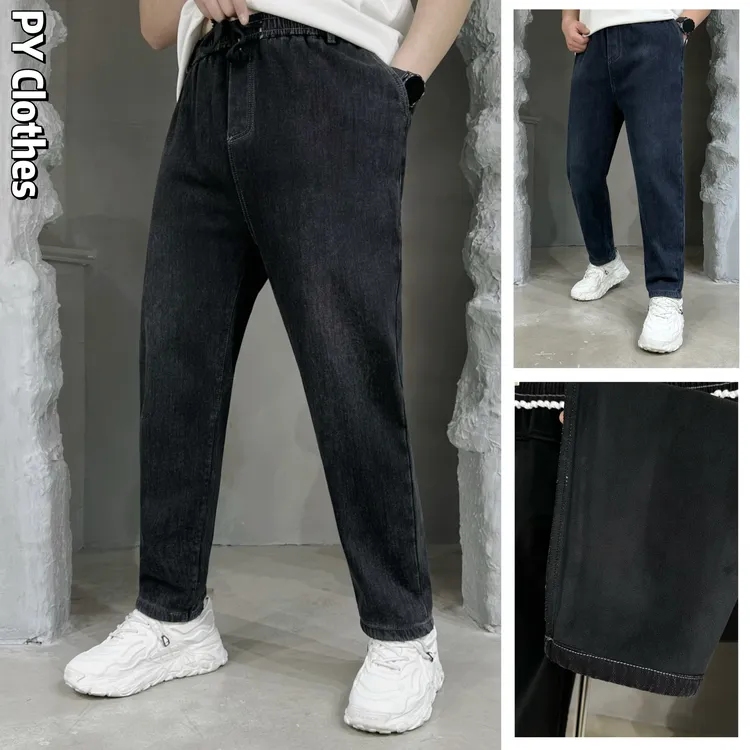 【加绒款】胖语大码男装 2025年冬季百搭水洗加绒直筒牛仔裤880#M