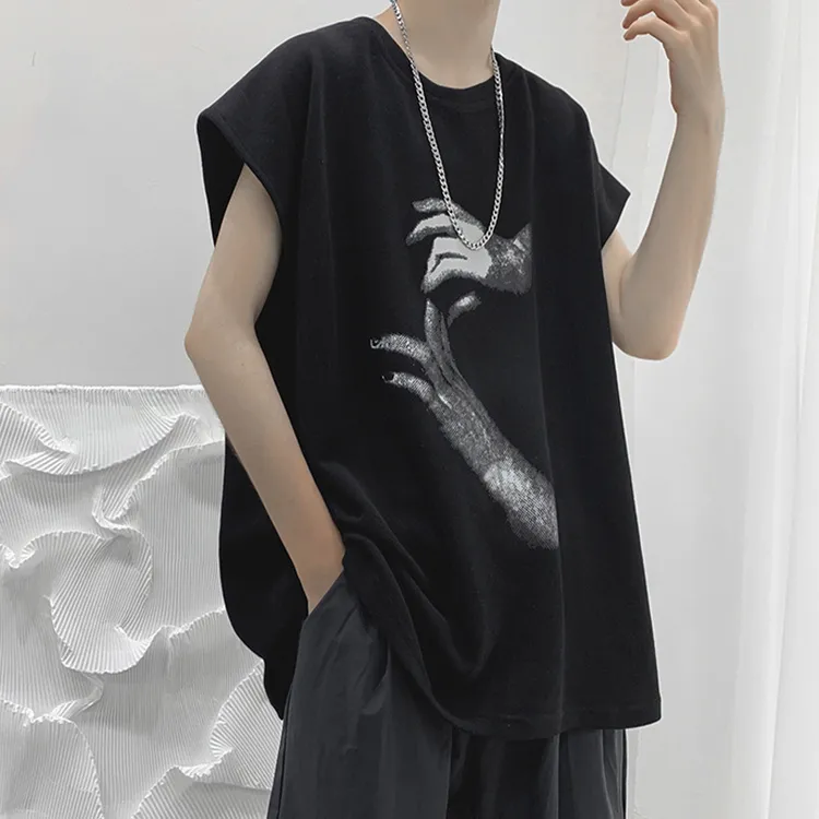 t恤短袖oversize冷淡风痞帅hiphop炸街国潮嘻哈无袖背心男