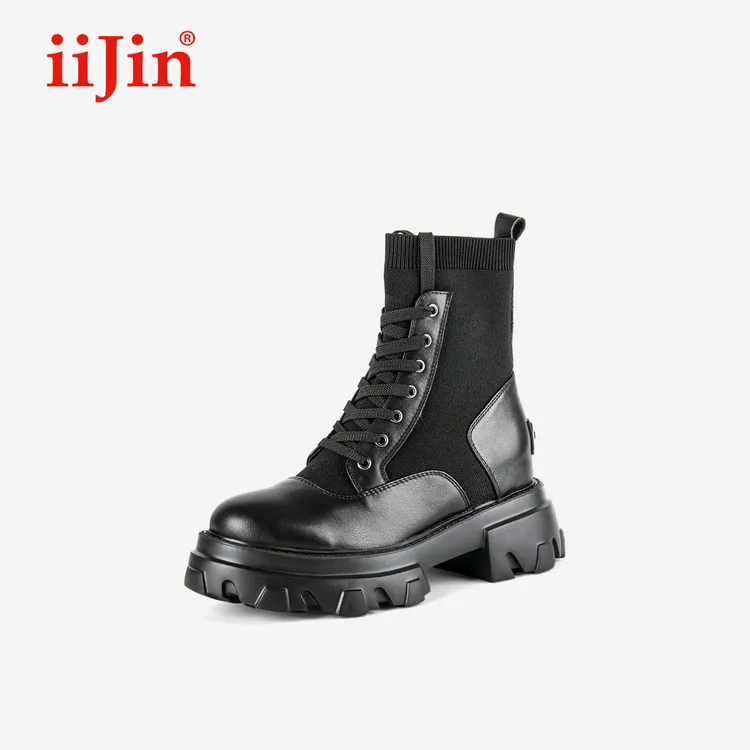 【明星同款】iiJin艾今经典8cm厚底内增高针织马丁短靴子女733ZJK