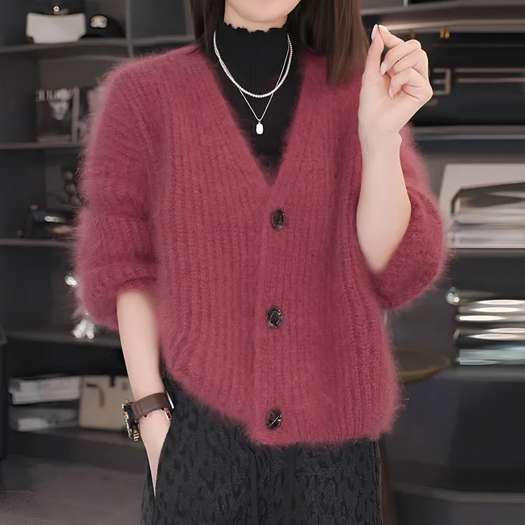 2025年冬季新款胖MM大码长袖上衣红色女装开衫针织衫宽松显瘦