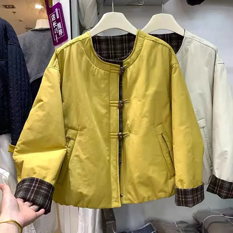 今年流行爆款圆领设计感短外套女2025秋冬高级感加厚保暖棉服上衣