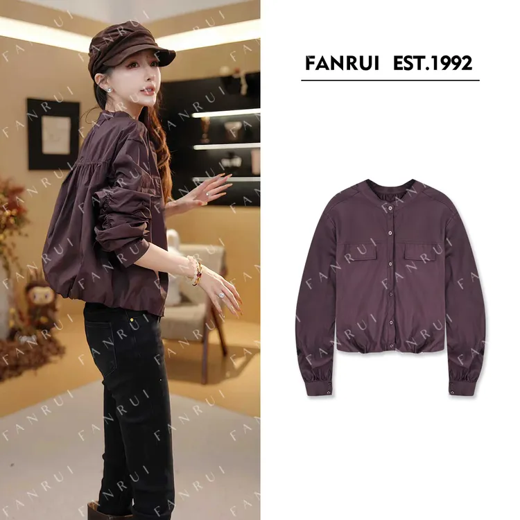 FANRUI/泛芮「贝贝biuu」褶皱设计感时髦纯色百搭衬衫短外套B18253