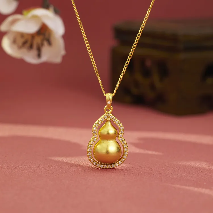 坠链均925银 新中式可转动葫芦锁骨链纯   925重镀金