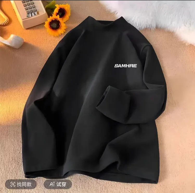 半高领双面绒卫衣春秋款内搭长袖T恤保暖宽松打底衫商品图