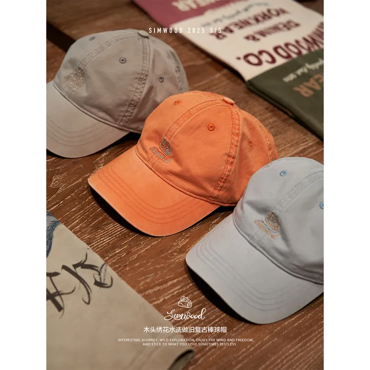 SIMWOOD/简木木头绣花水洗做旧复古鸭舌帽棒球帽SO230311