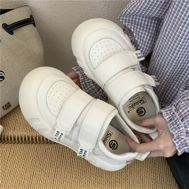 首谷SHOUGU厚底小白鞋女2026春季新款增高松糕魔术贴休闲丑萌板鞋