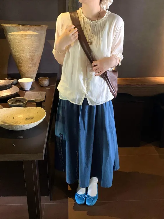 2025夏季新款韩系设计感花边衬衫气质甜美圆领衬衣女百搭半身裙