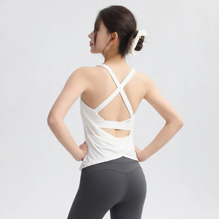 健身背心速干运动上衣跑步普拉提训练服交叉美背网球瑜伽服带胸垫