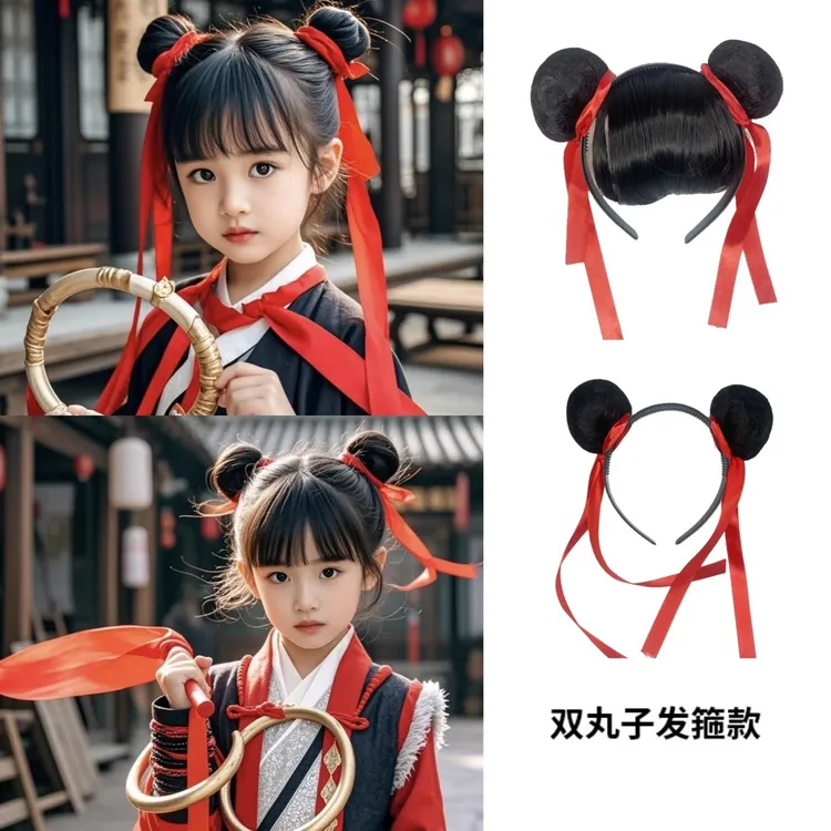 假发发箍丸子头发饰儿童哪咤丸子头假发夹刘海头箍发卡万圣节卖萌