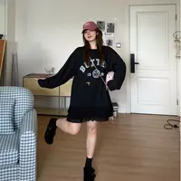 晶咕软软【贝蒂少女】韩版宽松休闲风两个版本字母印花花边连衣裙