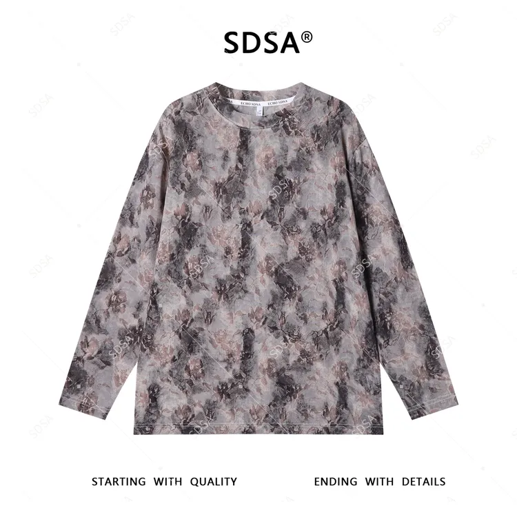 SDSA秋季新款男士痞帅潮牌扎染圆领长袖T恤百搭宽松设计师上衣