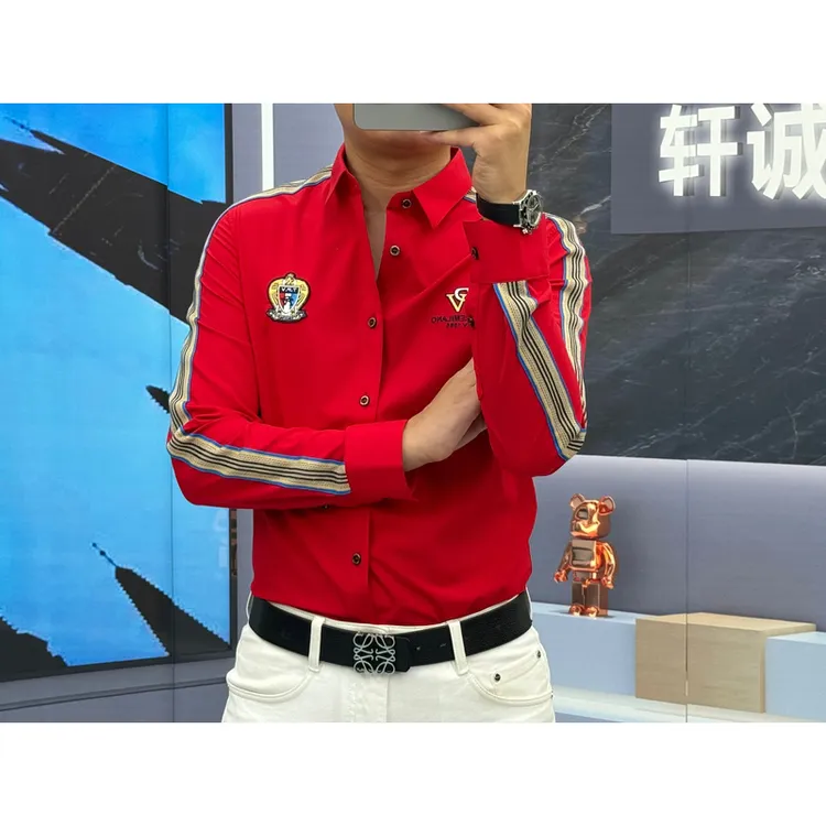 2025春秋季新款时尚休闲潮流设计师款刺绣织带四色长袖衬衣52025A