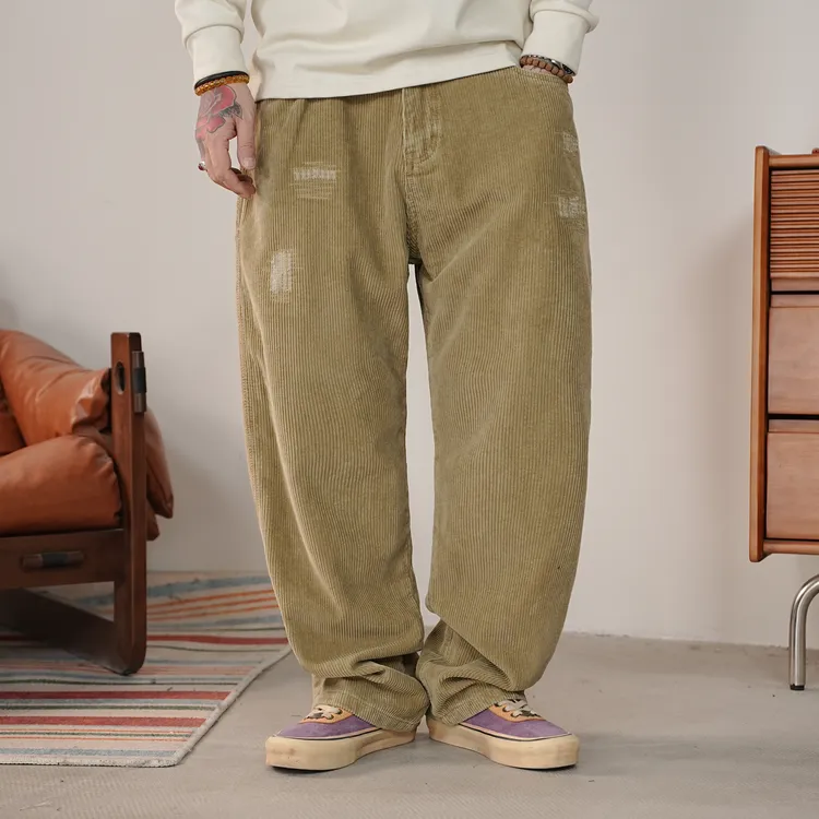 25FW秋季重磅复古灯芯绒休闲裤日系手工磨烂锥形休闲裤
