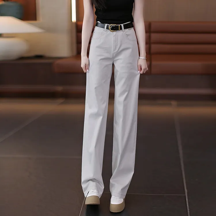 莫兰迪灰窄版直筒牛仔裤女士2025夏季新款高腰显瘦垂感休闲阔腿裤
