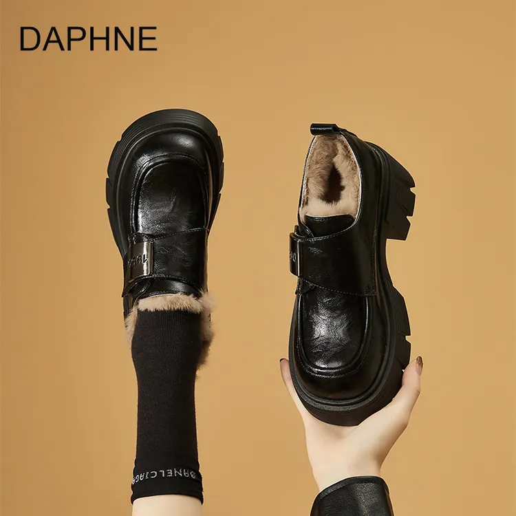 达芙妮厚底增高乐福鞋女鞋秋季新款2025爆款黑色小皮鞋英伦风jk鞋