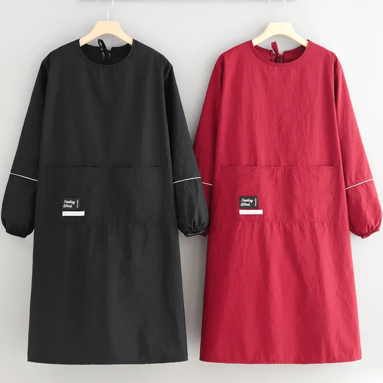 防泼水加长罩衣厨房做饭围裙防污长袖护衣餐饮饭店专用工作服印字