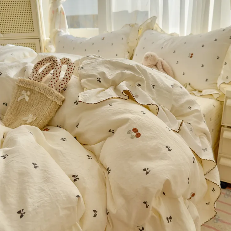 秋冬新款加厚保暖床盖四件套韩版花边三件套公主风小清新被套枕套