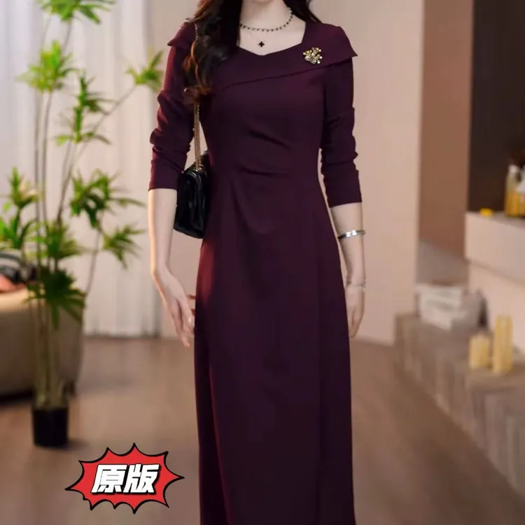 高档软精纺时尚女装连衣裙2025秋季新款收腰显瘦洋气轻奢减龄裙子