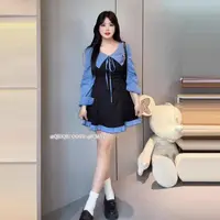 美式复古格子翻领连衣裙女春秋显瘦学院风气质收腰中长裙699550
