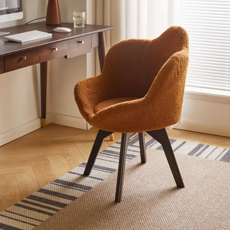 【花瓣椅】羊羔绒休闲椅 实木腿靠背单人椅 卧室客厅百搭座椅