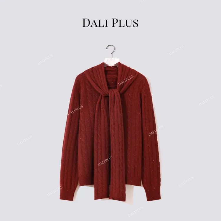DALI PLUS“红围巾毛衣”圣诞系列山羊绒羊毛混纺绞花针织-D5CH5400