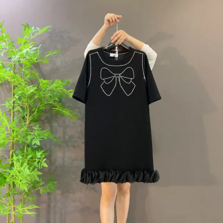 830欧货韩版夏季新款大码女装甜美减龄烫钻花边显瘦连衣裙