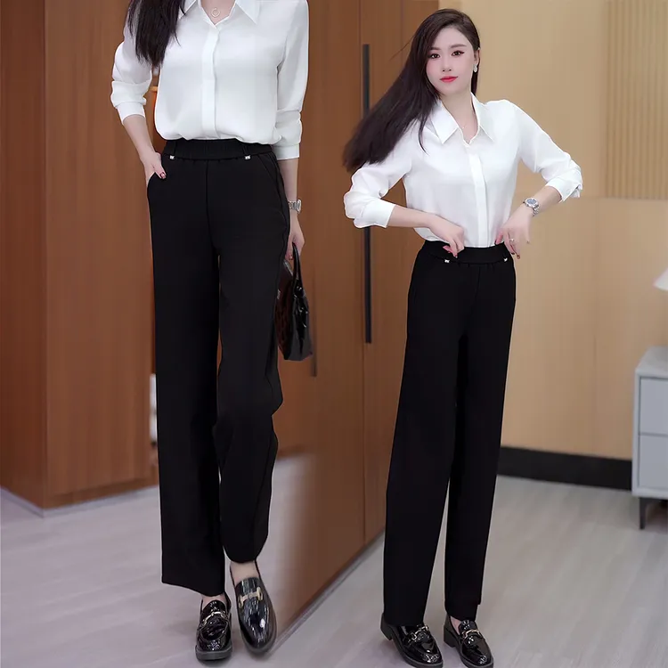 秋季垂感显瘦直筒裤女款爆款2025新款窄版阔腿裤休闲长裤子西装裤